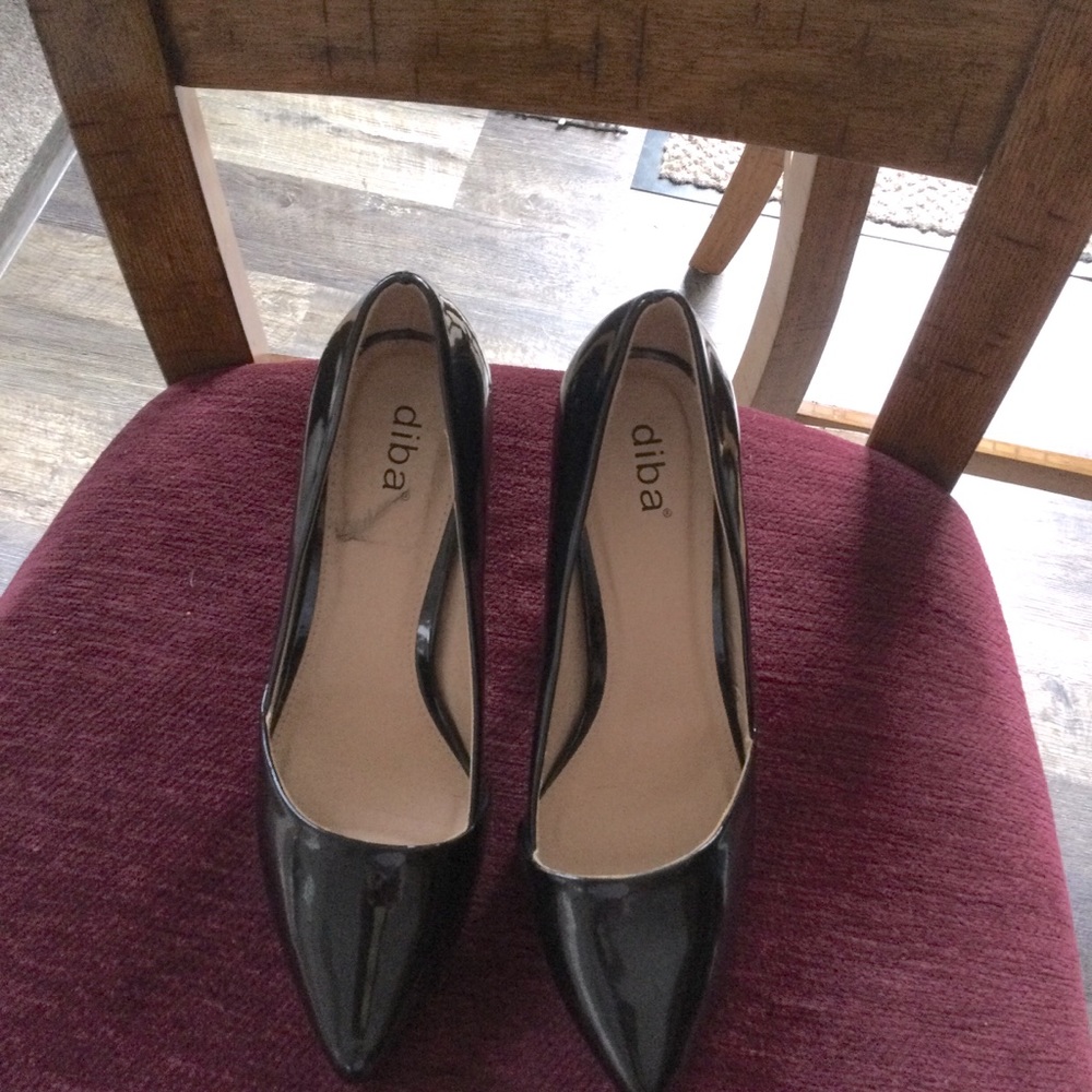 Black “patent” pumps.  NEW